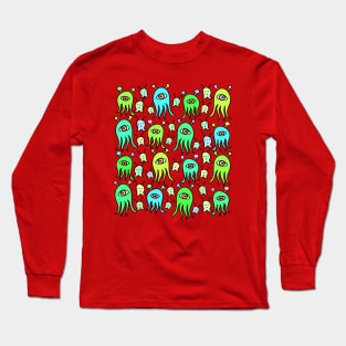 One Eyed Monsters and Scary Ghosts Pattern Long Sleeve T-Shirt